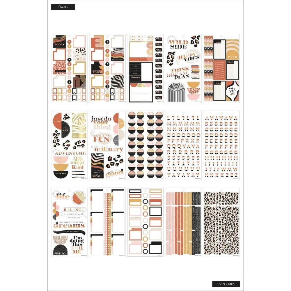 The Happy Planner Modern Wild Sticker Book 929 Pcs Nature Animal Print Gold Foil
